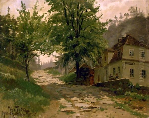 Am Waldesrand - Gasthaus An Steilem Gebirgsweg Oil Painting by Max Fritz