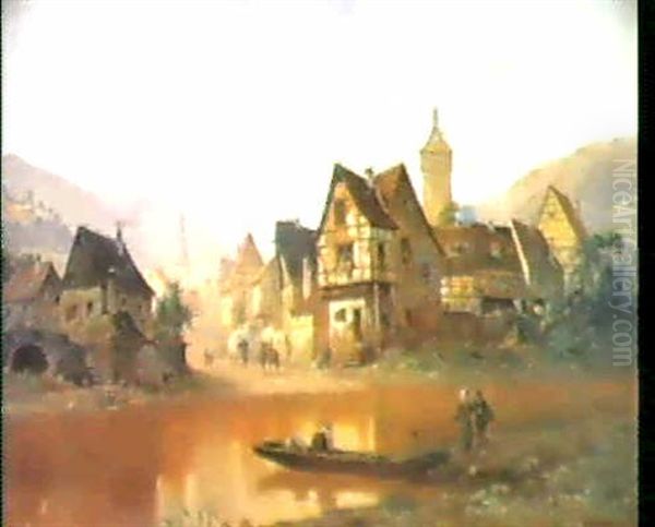 Altes Stadtchen Am Neckar. Oil Painting by Max Fritz