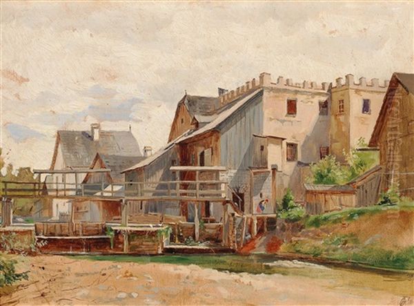 Mill And Weir Oil Painting by Otto Fritz