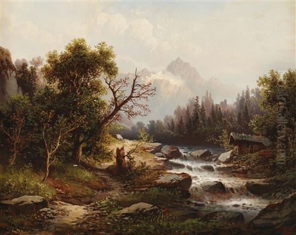 Hutte Am Bach Oil Painting by Otto Fritz