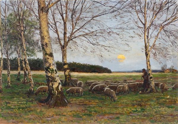 Schafer Mit Seiner Herde Oil Painting by Wilhelm Fritzel