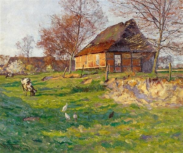 Gehofte Umgeben Von Weiden Oil Painting by Wilhelm Fritzel