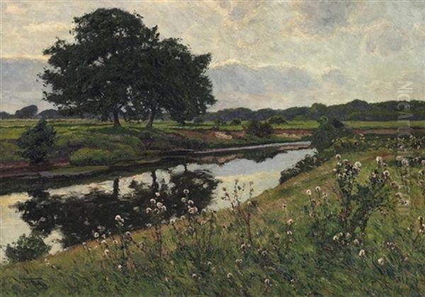 Weite Sommerlandschaft Mit Fluslauf Oil Painting by Wilhelm Fritzel