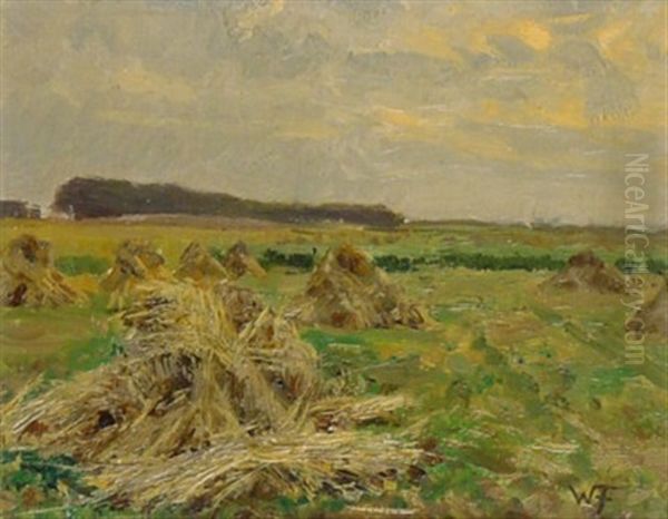 Heugarben Auf Dem Felde Bei Aufziehendem Regen Oil Painting by Wilhelm Fritzel