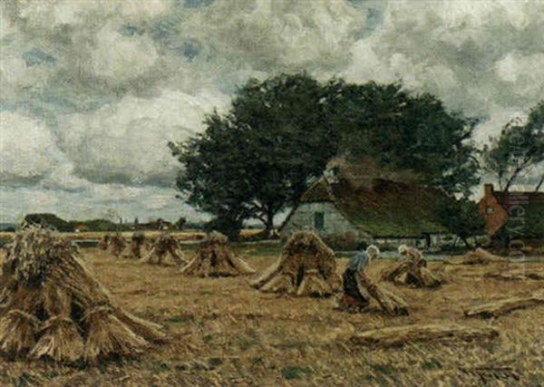 Cornfield With Workers Oil Painting by Wilhelm Fritzel