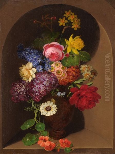 Blumenstilleben In Steinnische Oil Painting by Claudius Ditlev Fritzsch