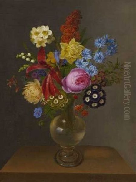 Blumen In Glasvase Oil Painting by Claudius Ditlev Fritzsch