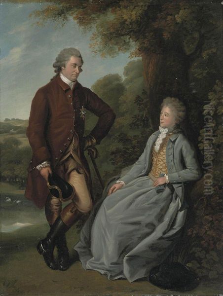 Portrait Of A Nobleman And His Wife Oil Painting by William Austin