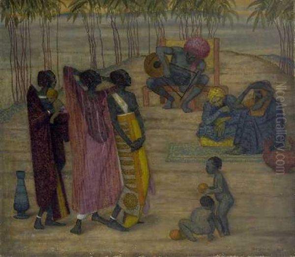 Afrikanische Frauen Lauschen Einem Musiker Oil Painting by Hermann Frobenius