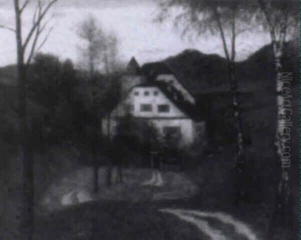 Landhaus Im Gebirgstal Oil Painting by Hermann Frobenius