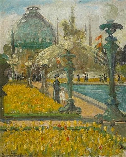 The Grounds Of The Panama Pacific Exposition With The Palace Of Horticulture In The Background, San Francisco Oil Painting by Maren Margrethe Froelich