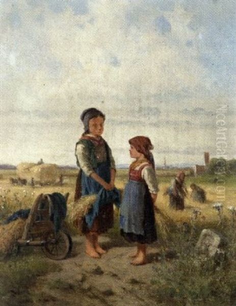 Bauernkinder Bei Der Kornernte Oil Painting by Bernhard Froehlich