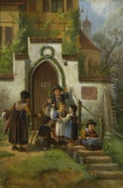 Die Kleinen Gratulanten Oil Painting by Bernhard Froehlich