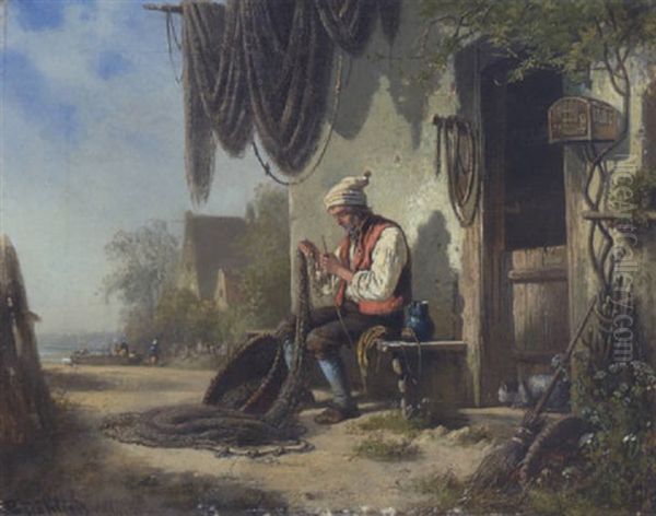 Fischer Beim Netzflicken Oil Painting by Bernhard Froehlich