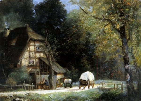 Die Rast Vor Dem Bauernhaus Oil Painting by Ernst Froehlich