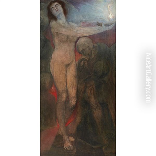 Standing Nude With Kneeling Man by Leopold Froehlich