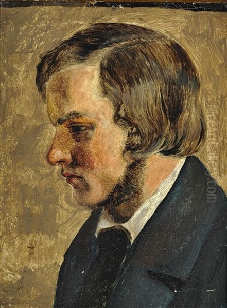 Portrait In Profile Of The Painter J. Th. Lundbye (1818-1848) Oil Painting by Lorenz Frolich