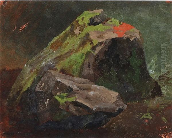 Rocks Covered In Moss Oil Painting by Lorenz Frolich