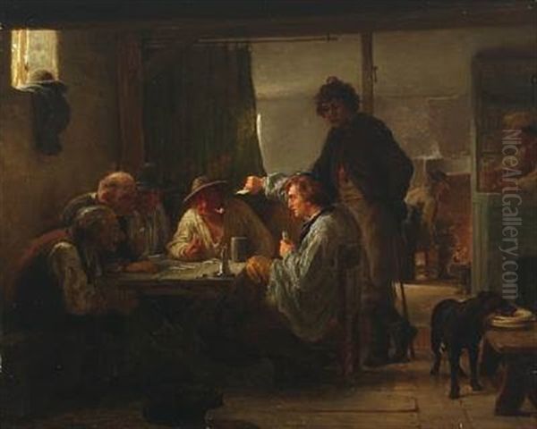 Card Players In The Local Inn Oil Painting by Lorenz Frolich