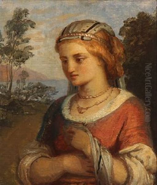 A Young Woman Oil Painting by Lorenz Frolich