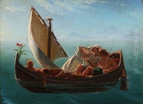 A Family In A Sailboat In Southern Europe Oil Painting by Lorenz Frolich