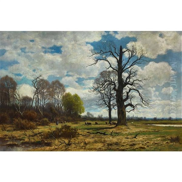 Herbstlandschaft Mit Hirtin Und Schafen Oil Painting by Otto Froelicher