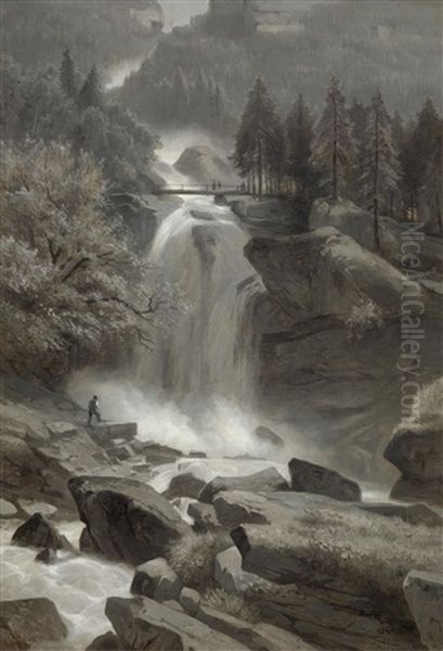 Giessbach Falls At Lake Brienz Oil Painting by Otto Froelicher