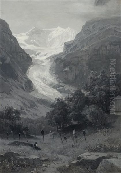 View Of Grindelwald Glacier From A Churchyard Oil Painting by Otto Froelicher