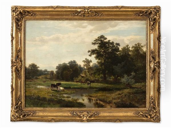 Cows By The Pond Oil Painting by Otto Froelicher