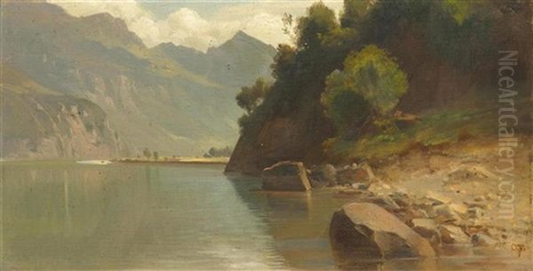 Mountain Landscape, Probably Lake Lucerne Near Buchs by Otto Froelicher