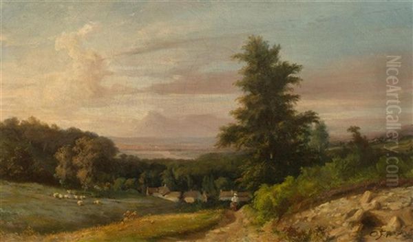 Evening Landscape With Flock Of Sheep Oil Painting by Otto Froelicher