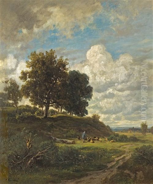 Landschaft Mit Schafherde Oil Painting by Otto Froelicher