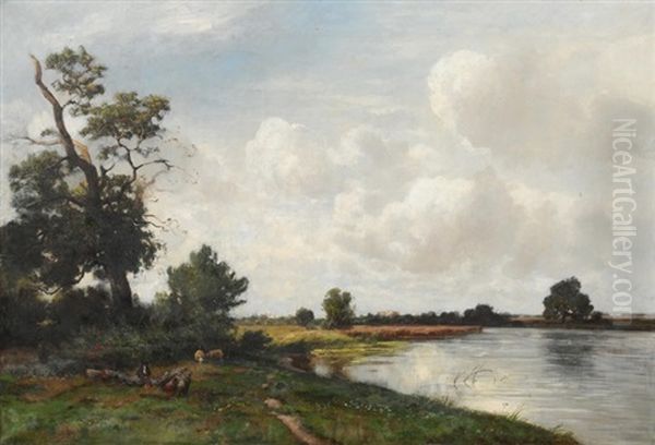 Uferlandschaft Mit Schafhirt Oil Painting by Otto Froelicher