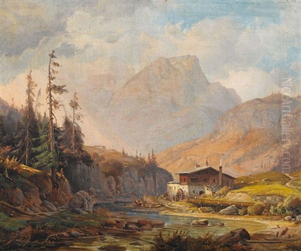 Berchtesgadener Alpen Mit Einer Muhle Oil Painting by Otto Froelicher