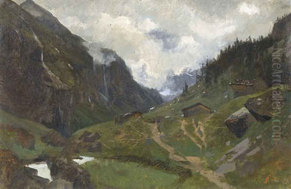 Gebirgstal Mit Bach Oil Painting by Otto Froelicher