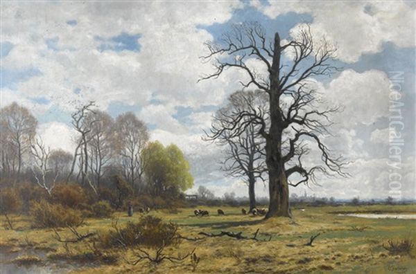 Herbstlandschaft Mit Hirtin Und Schafen Oil Painting by Otto Froelicher