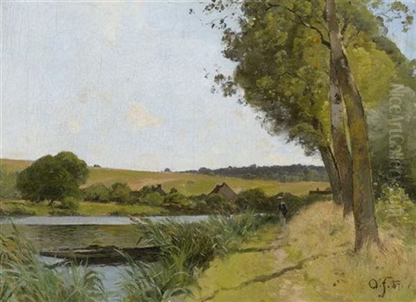 Flusslandschaft Mit Fischer Oil Painting by Otto Froelicher