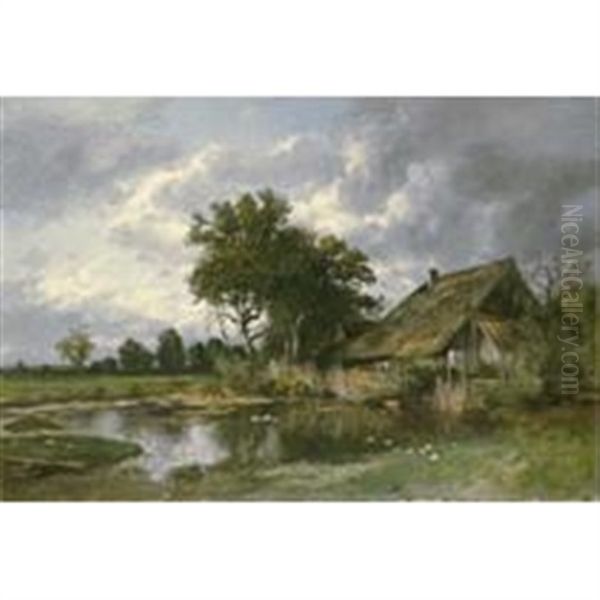 Bauernhaus Mit Ententeich (farmhouse With Duckpond) Oil Painting by Otto Froelicher