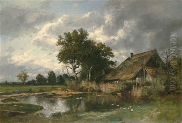 Bauernhaus Mit Ententeich (farmhouse With Duckpond) Oil Painting by Otto Froelicher