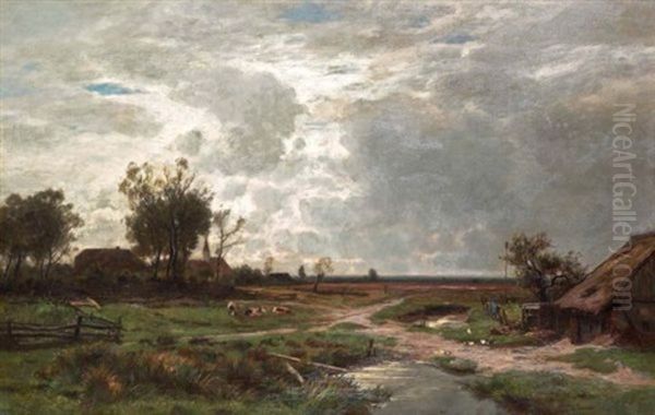 Flache Landschaft Bei Munchen (landscape Near Munich) Oil Painting by Otto Froelicher