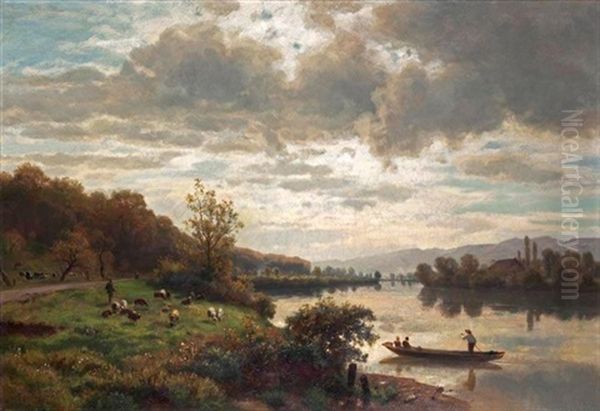 Die Aare Bei Dreibeinskreuz Oil Painting by Otto Froelicher