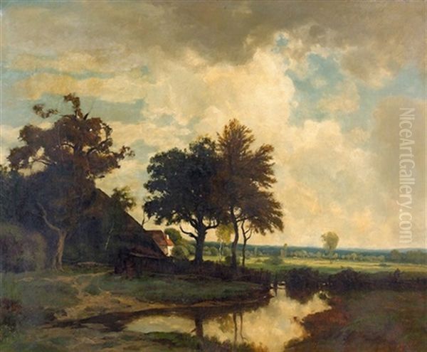 Landschaft Mit Teich Und Gehoft Oil Painting by Otto Froelicher