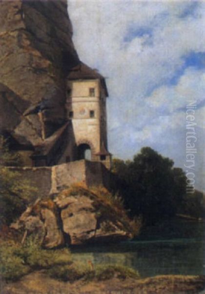 Flusslandschaft Mit Wehrturm In Salzburg Oil Painting by Otto Froelicher