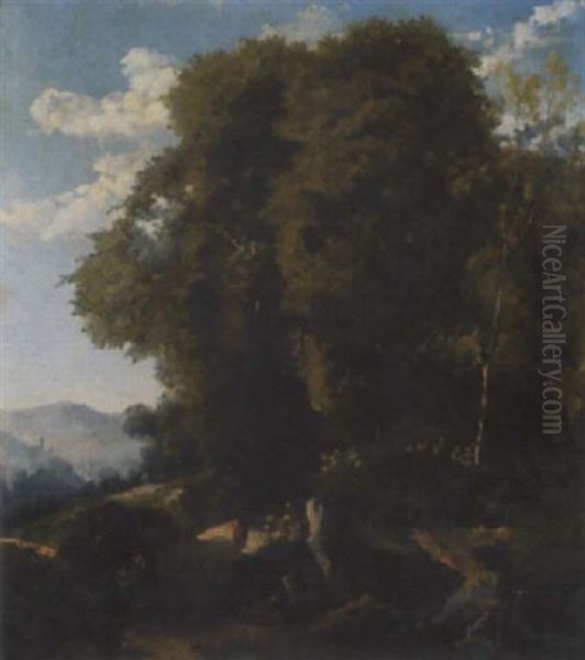 Bewaldete Landschaft Mit Personenstaffage Oil Painting by Otto Froelicher