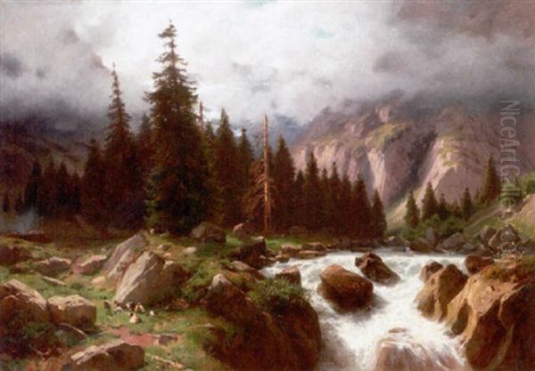 Gebirgslandschaft Mit Bach Oil Painting by Otto Froelicher