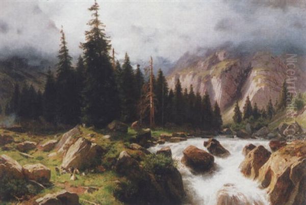 Wildbach In Berglandschaft Oil Painting by Otto Froelicher