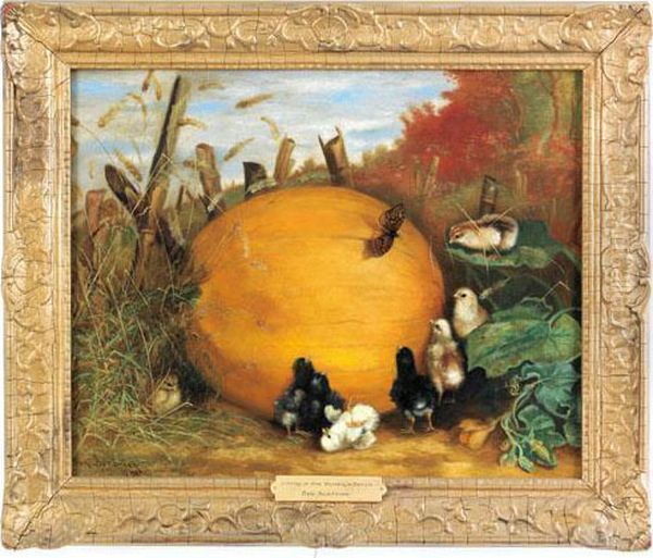 Chicks In The Pumpkin Patch Oil Painting by Ben Austrian