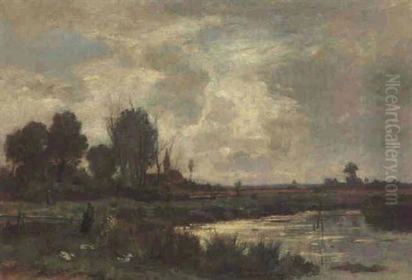 Flusslandschaft Unter Bewolktem Himmel Oil Painting by Otto Froelicher