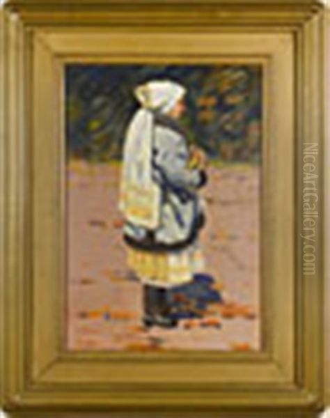 Standing Woman With A Prayer Book Oil Painting by Antos Frolka