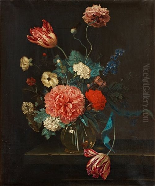 Still Life With Tulips, Peonies And Carnation Oil Painting by Hendrik de Fromantiou